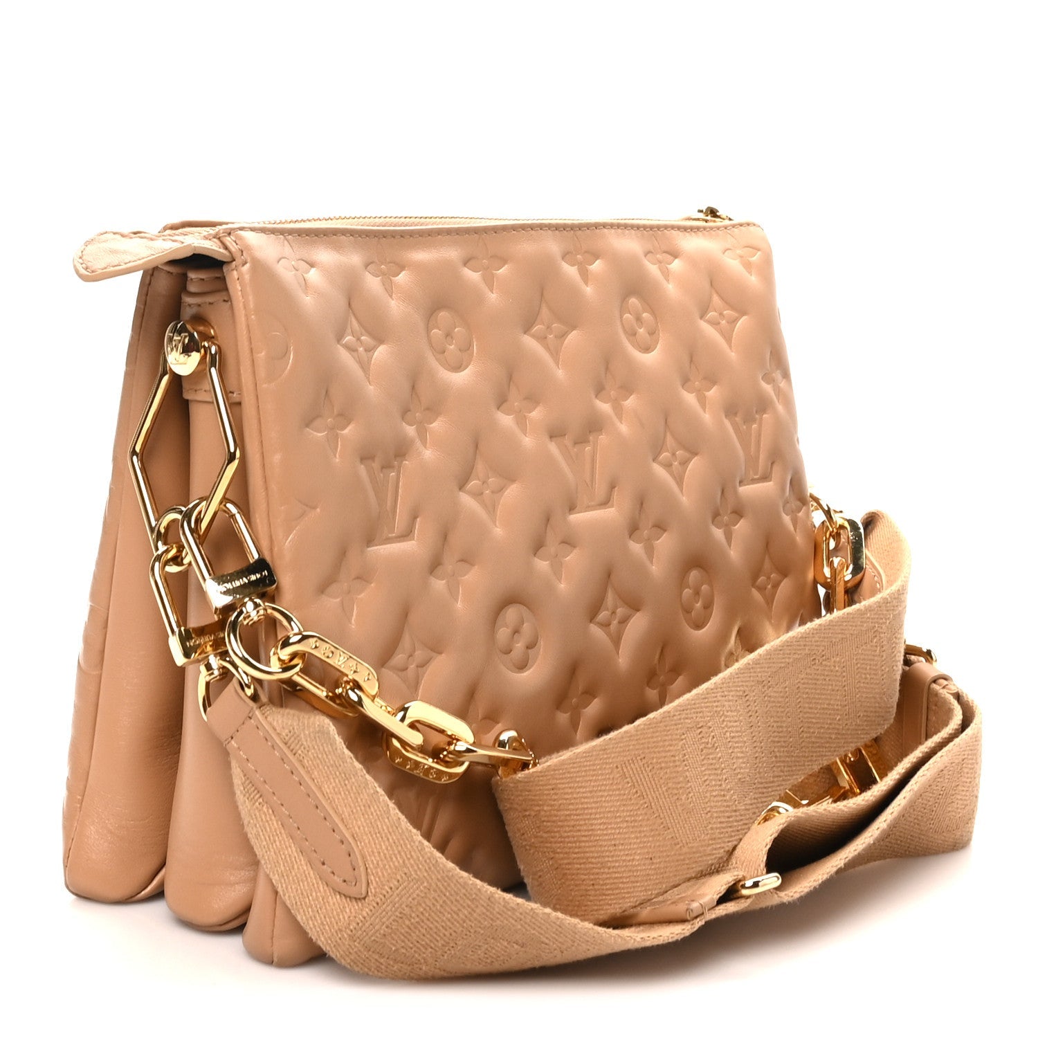 Lambskin Embossed Monogram Coussin PM Camel