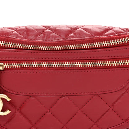 Aged Calfskin Quilted Waist Bag With Coin Purse  Red