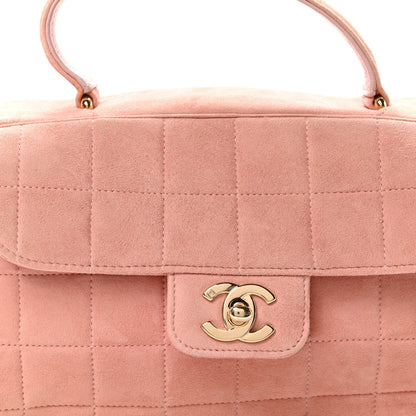 Suede Chocolate Bar Top Handle Flap Pink Beige