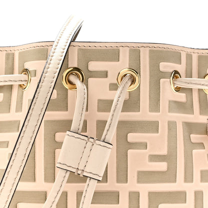 Vitello Liberty F is Fendi Bi-Color FF 1974 Embossed Mini Mon Tresor Bucket Bag Camelia Mandorlo