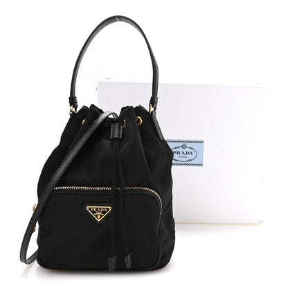 Re-Nylon Saffiano Duet Bucket Crossbody Bag Black Black