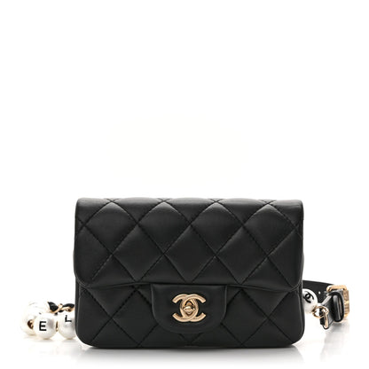 Lambskin Quilted Mini My Precious Waist Bag Black