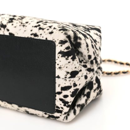 Lambskin Pony Hair Printed Clutch With Chain Black White