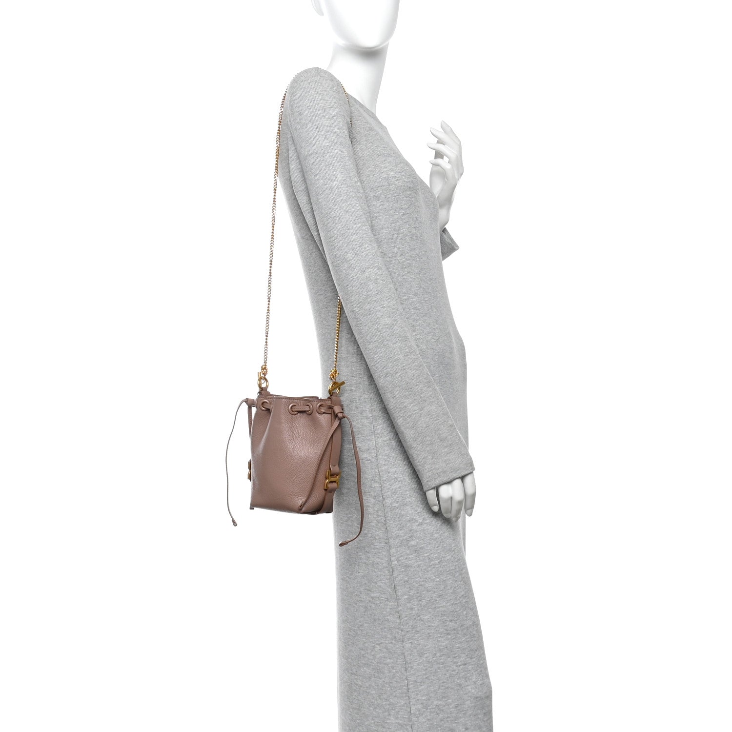 Grained Calfskin Micro Marcie Bucket Bag Woodrose