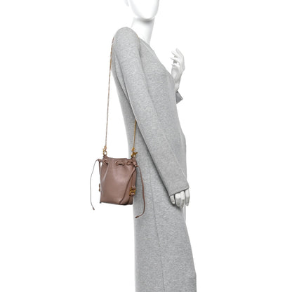 Grained Calfskin Micro Marcie Bucket Bag Woodrose