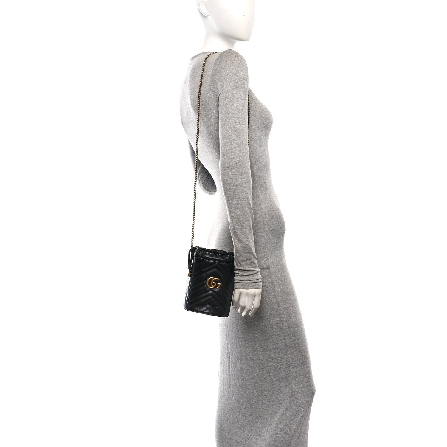 Calfskin Matelasse Mini GG Marmont 2.0 Bucket Bag Black