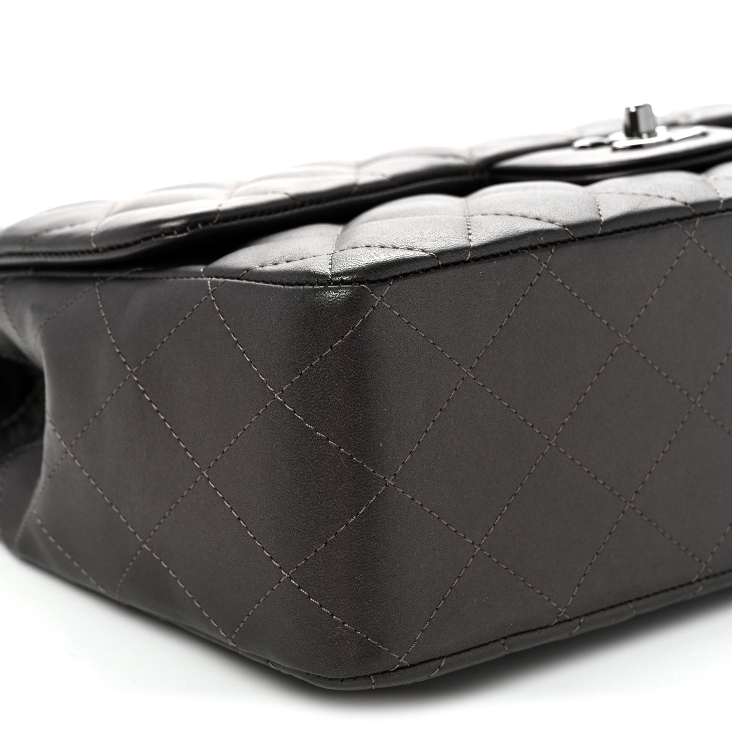 Lambskin Quilted Jumbo Single Flap  Dark Grey