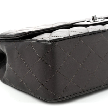 Lambskin Quilted Jumbo Single Flap  Dark Grey