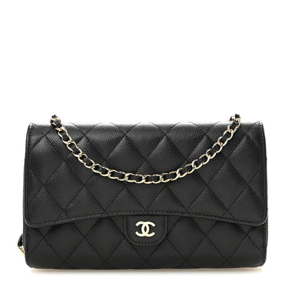 Caviar Quilted Phone Holder Wallet on Removable Chain Black