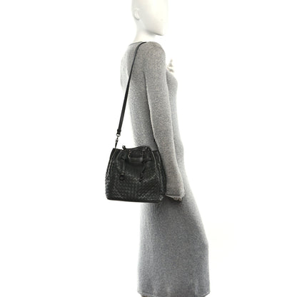 Nappa Intrecciato Drawstring Bucket Bag Grey