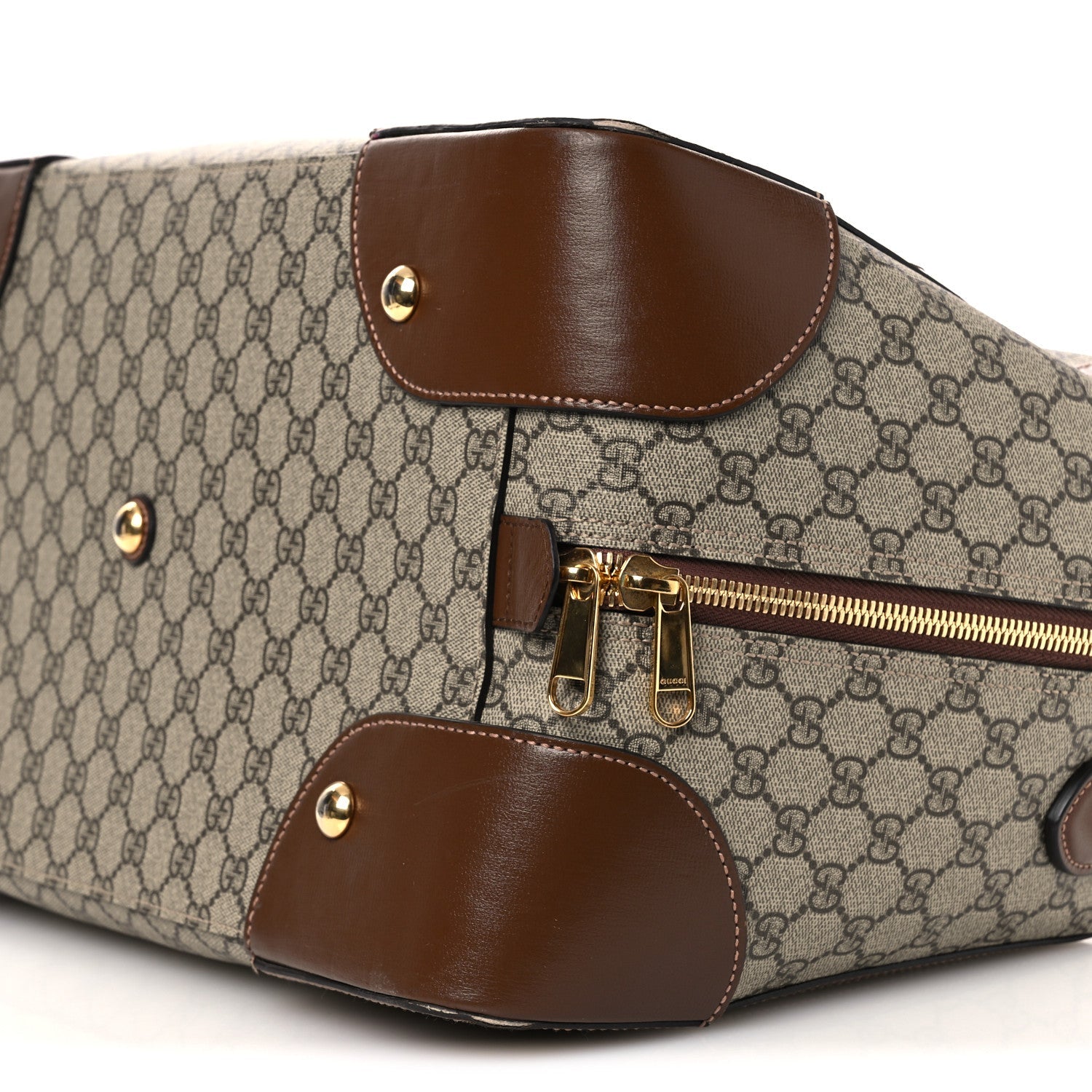 GG Supreme Monogram Azalea Calfskin Retro Interlocking G Duffle Bag Beige Ebony Brown Sugar