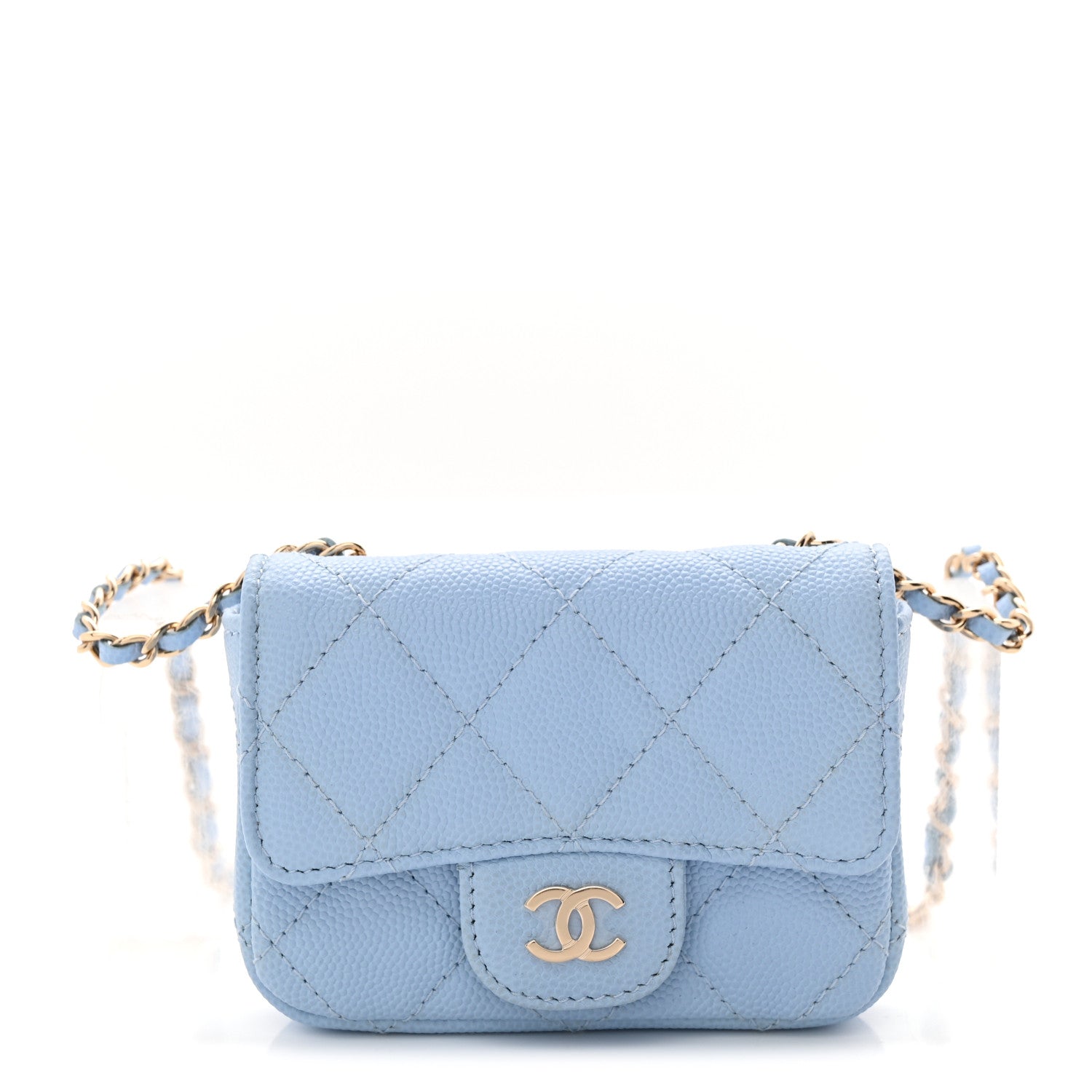 Caviar Quilted Mini Chain Belt Bag Light Blue