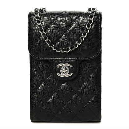Caviar Quilted Classic Phone Holder Black