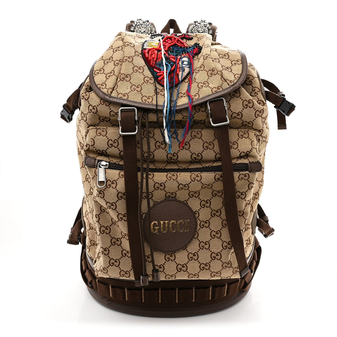 Monogram Script Logo Large Double Pocket Backpack Beige Ebony Multicolor