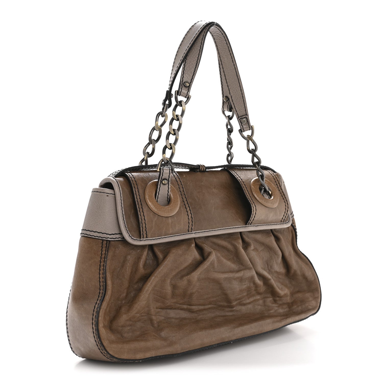 Calfskin B Bag Brown Grey