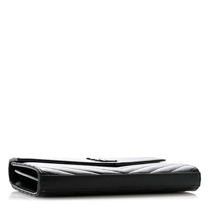 Grain De Poudre Matelasse Chevron Monogram Monochrome Chain Wallet Black