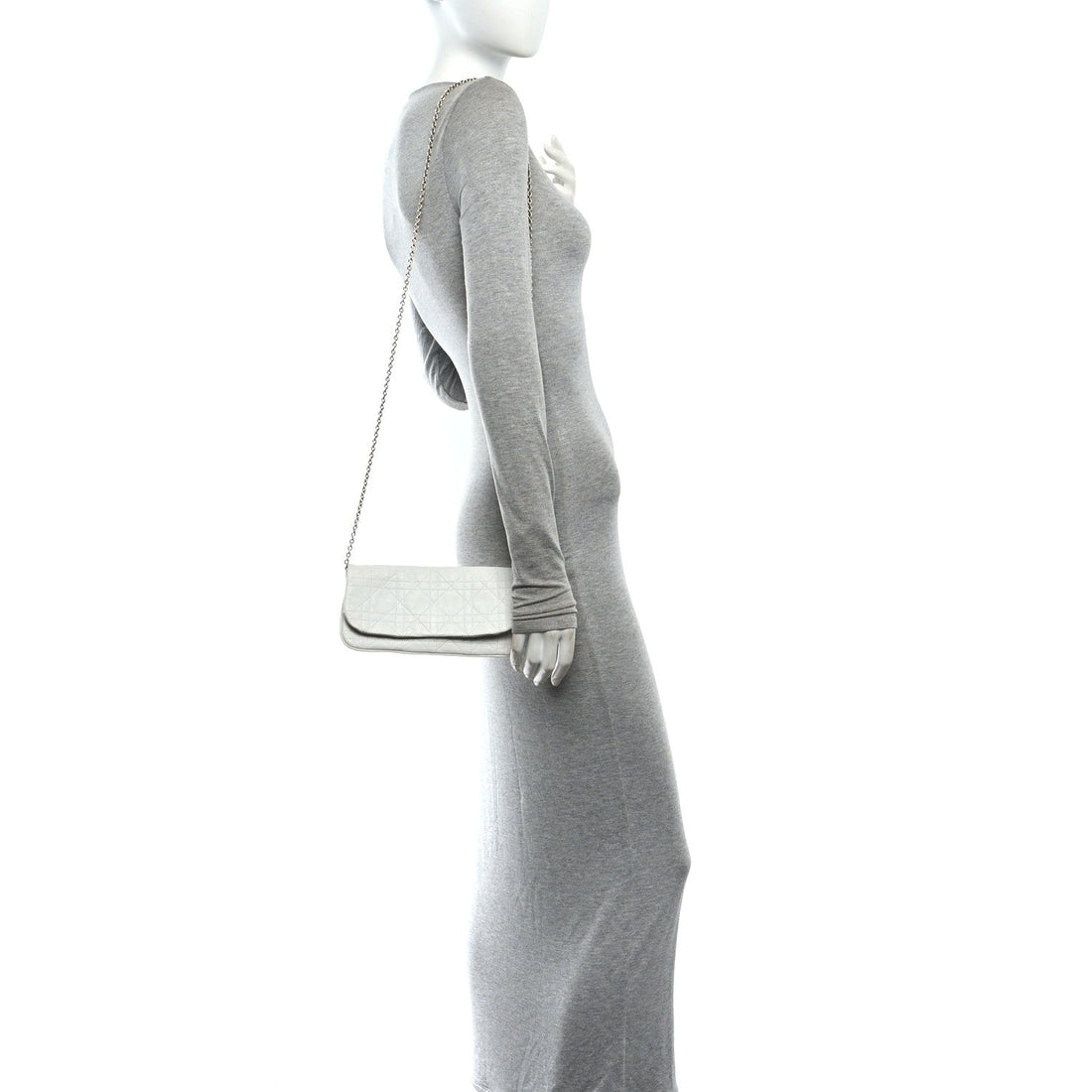 Lambskin Cannage Lady Dior Chain Clutch White