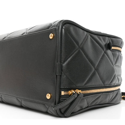 Shiny Grained Calfskin Quilted Travel Bowling Bag Black