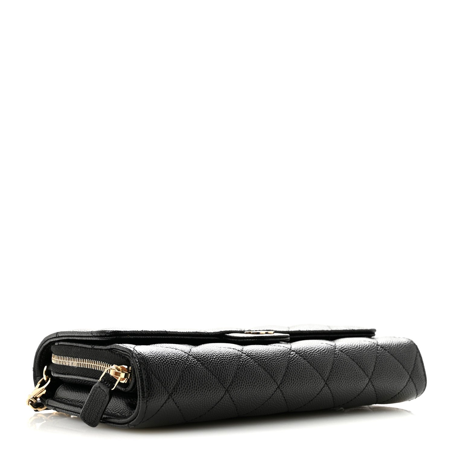 Caviar Quilted Phone Holder Wallet on Removable Chain Black