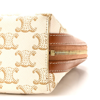 Lambskin Triomphe Canvas Clutch With Chain White Tan