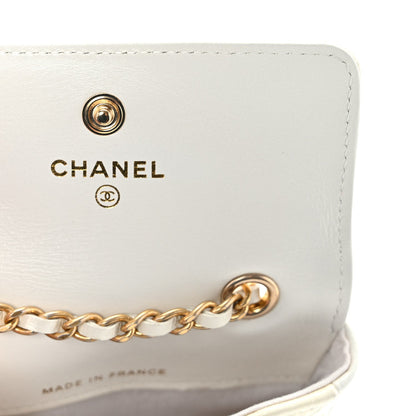 Shiny Aged Calfskin Quilted Waist Belt Bag White