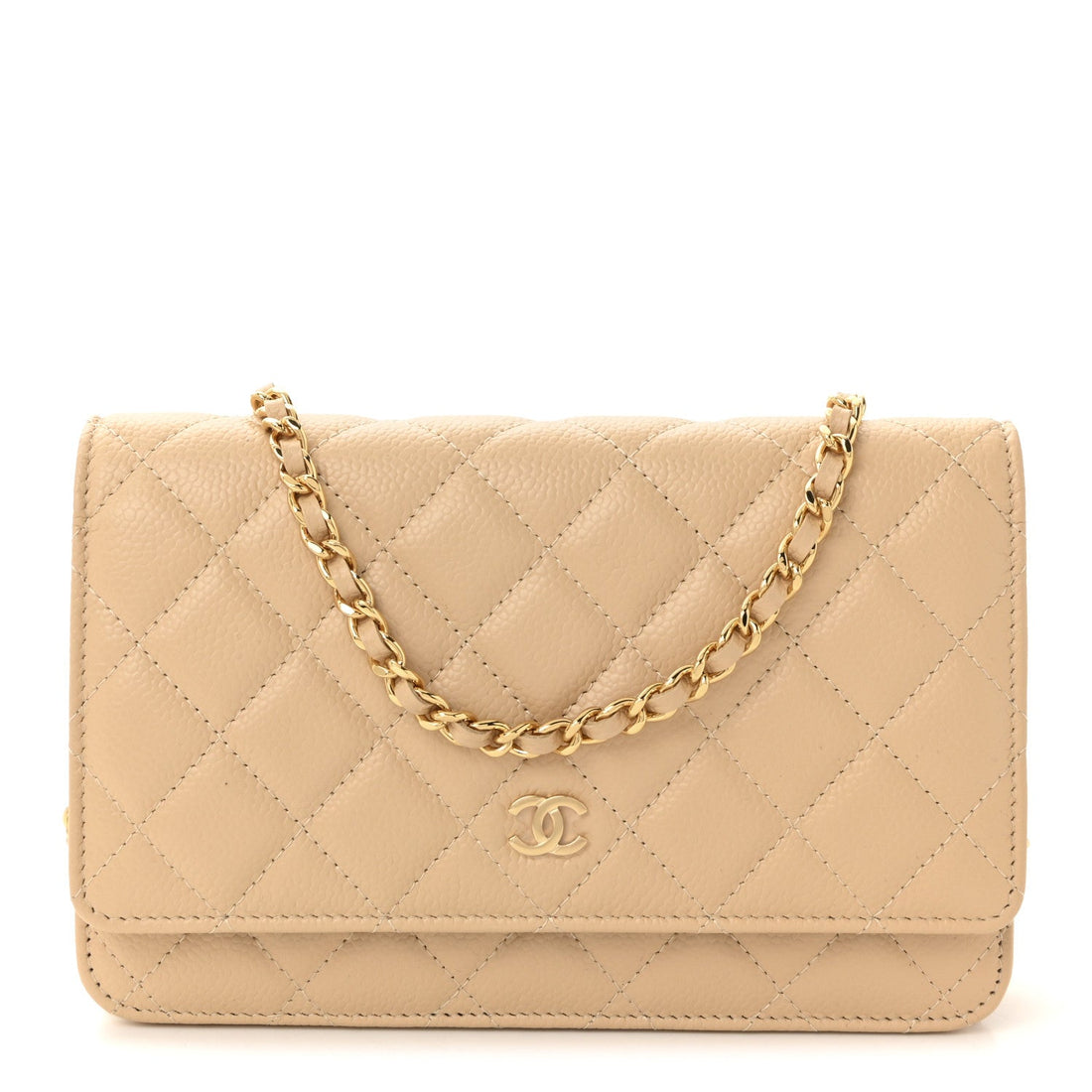 Caviar Quilted Wallet on Chain WOC Beige
