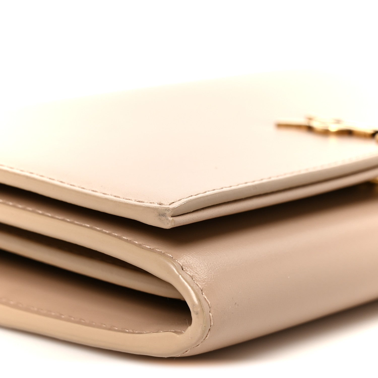Glossy Calfskin Monogram Chain Wallet Dark Beige