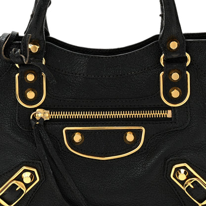 Chevre Gold Metallic Edge Hardware Mini City Black