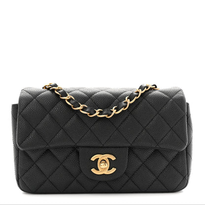 Metallic Caviar Quilted Mini Rectangular Flap Black