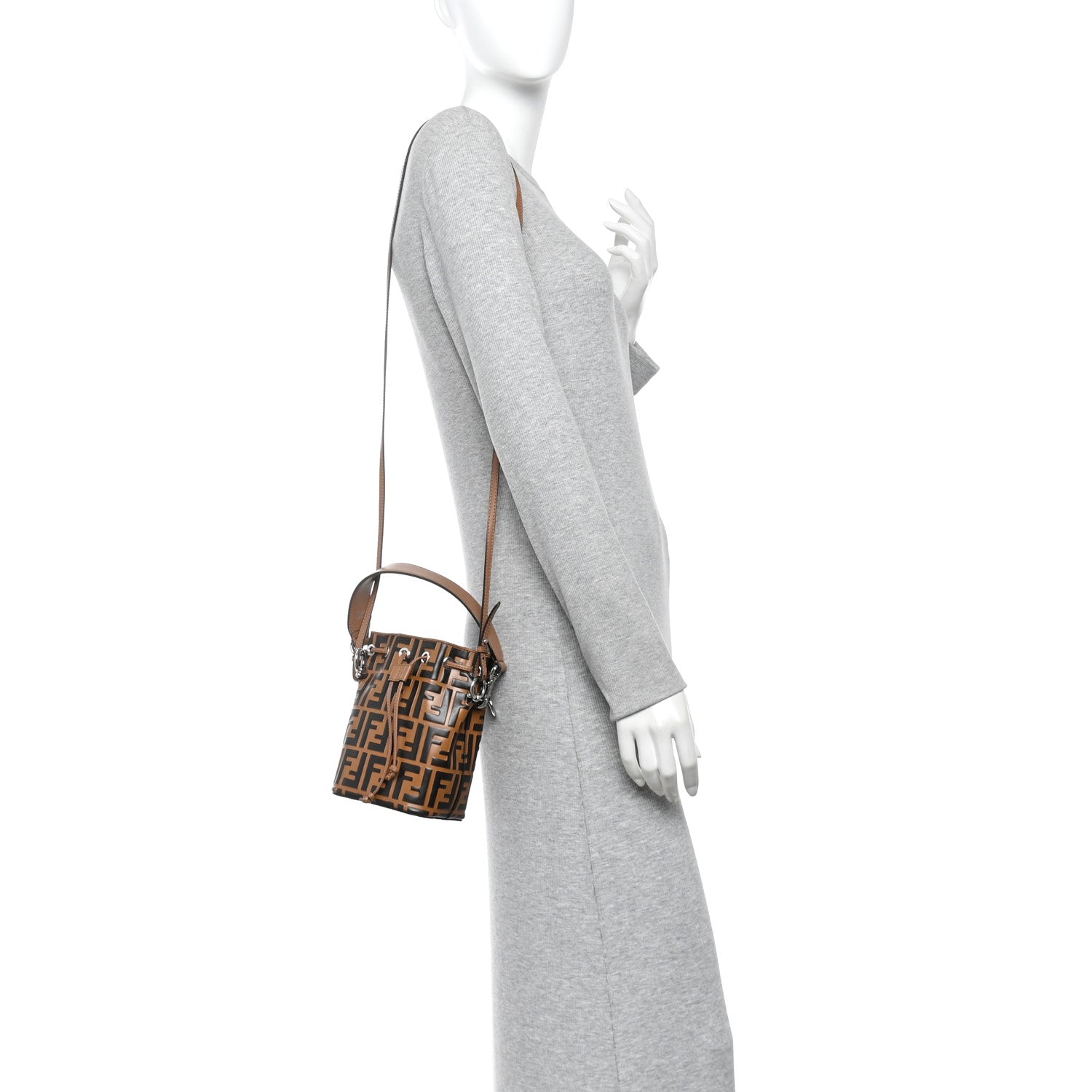 Vitello Liberty F is Fendi Bi-Color FF 1974 Embossed Mini Mon Tresor Bucket Bag Tobaco Orzo