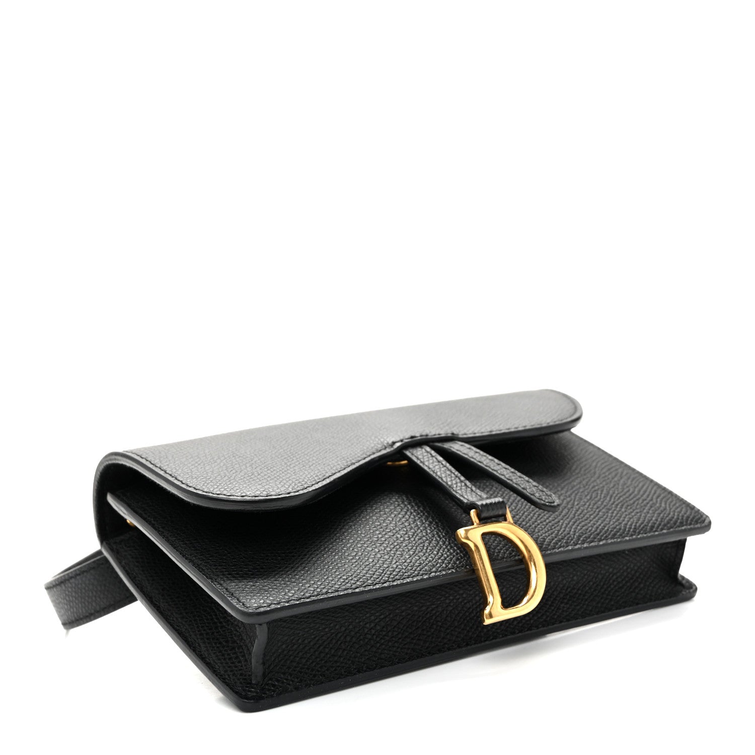 Grained Calfskin Saddle Belt Bag Black