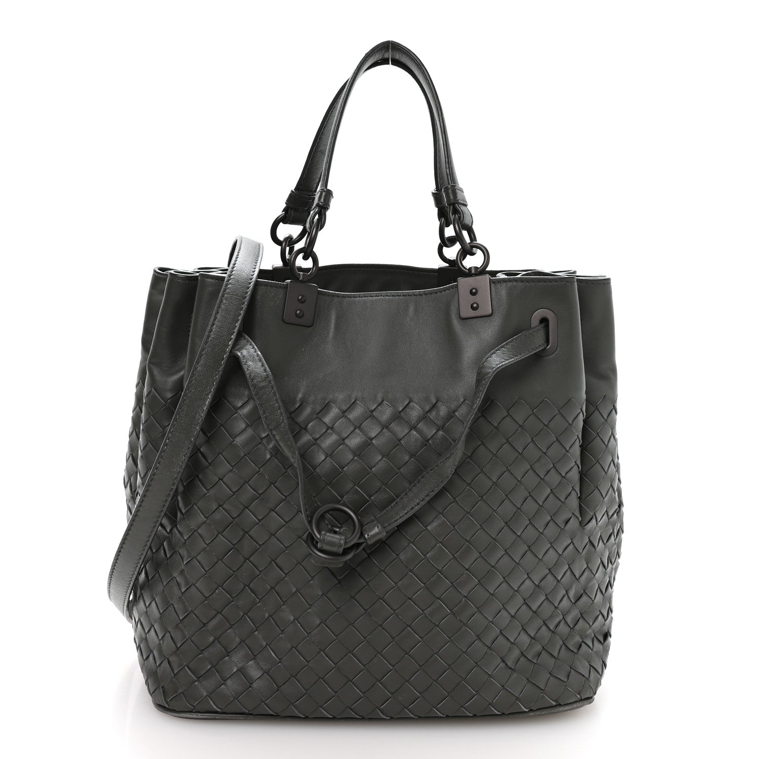 Nappa Intrecciato Drawstring Bucket Bag Grey