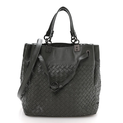 Nappa Intrecciato Drawstring Bucket Bag Grey