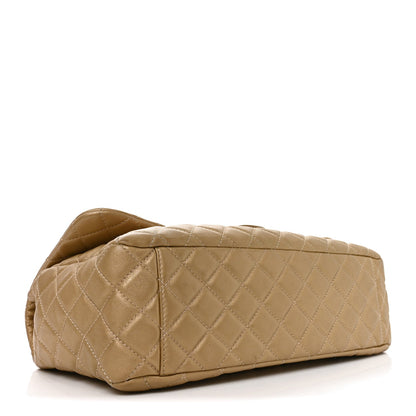 Metallic Calfskin Quilted Small XXL Travel Flap Bag Gold