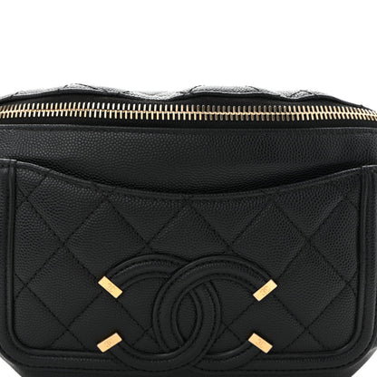 Caviar Quilted Filigree Waist Bag Black