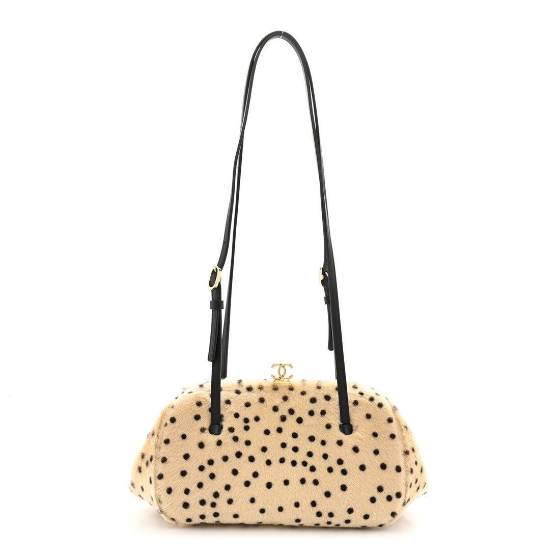 Pony Hair Cheetah Print Pretty CC Clutch With Strap Light Beige Black