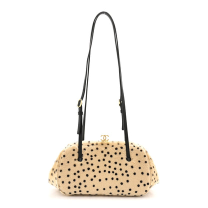 Pony Hair Cheetah Print Pretty CC Clutch With Strap Light Beige Black