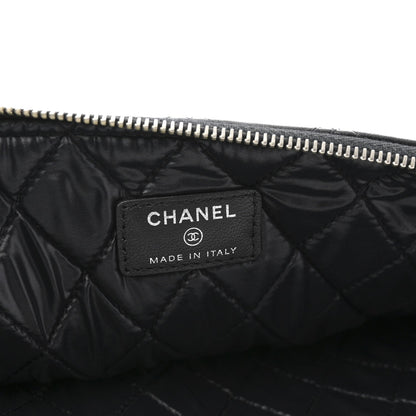 Lambskin Double Stitch Quilted Cosmetic Case Black