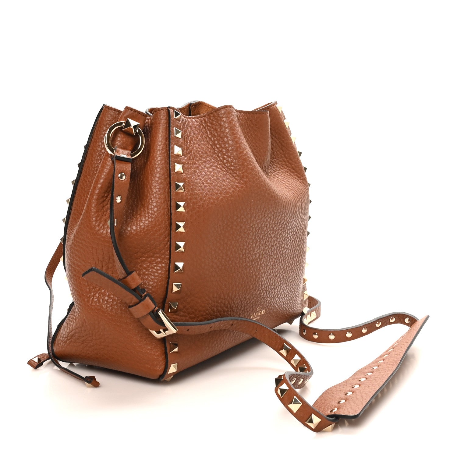 Grained Calfskin Rockstud Small Bucket Bag Selleria