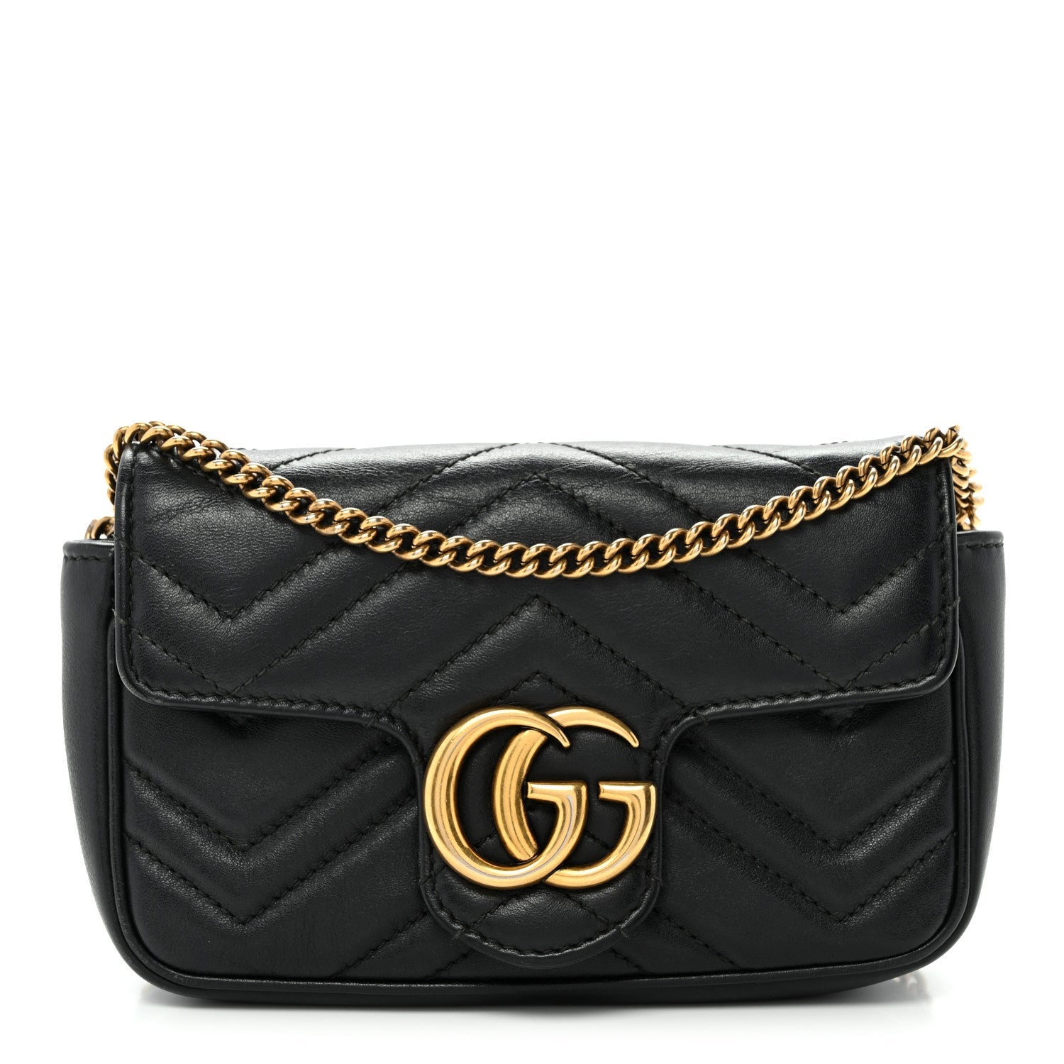 Calfskin Matelasse Super Mini GG Marmont Shoulder Bag Black