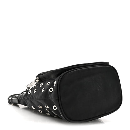 Tessuto Nylon Saffiano Grommets Mini Bucket Crossbody Bag Black