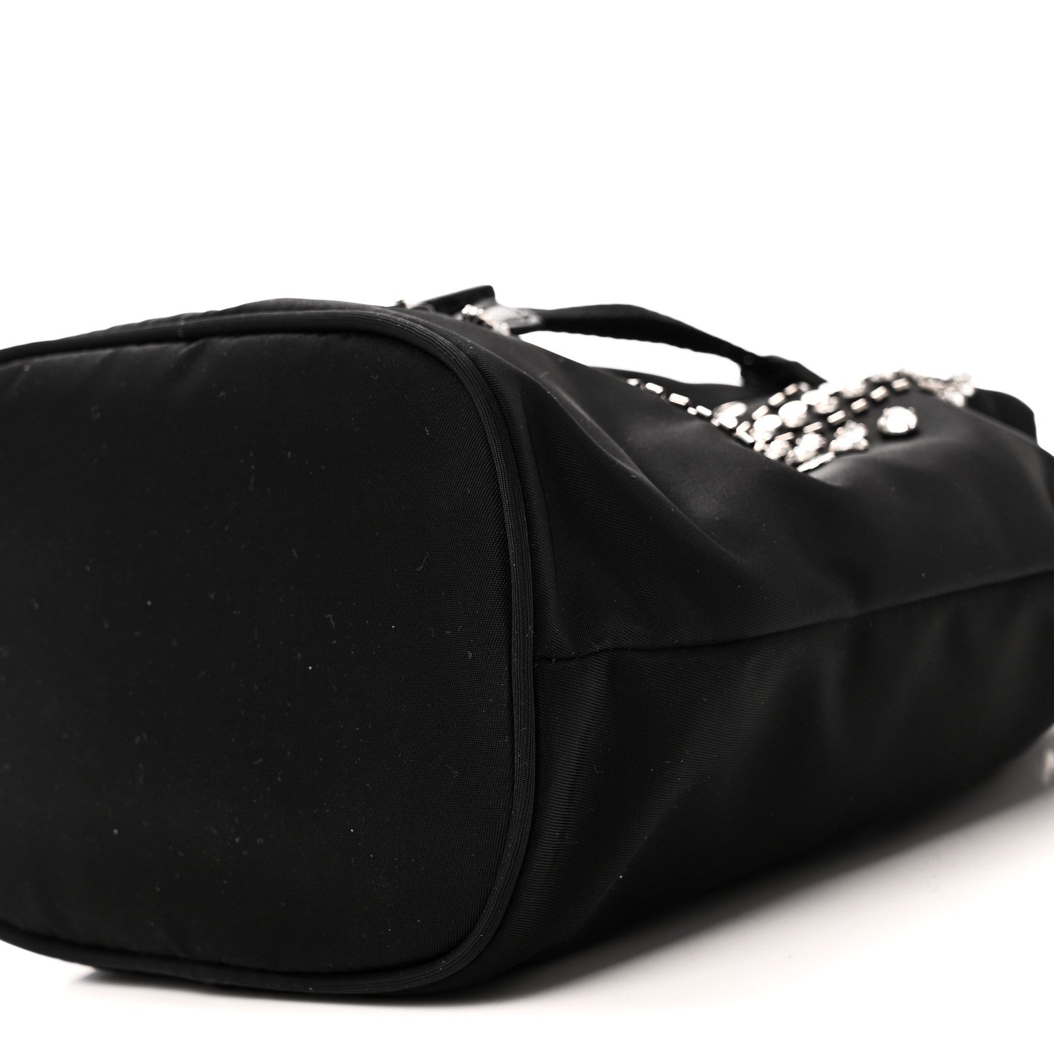 Tessuto Saffiano Ricamo Sequin Crystal Embellished Mini Re-Edition 1978 Bucket Bag Black