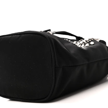 Tessuto Saffiano Ricamo Sequin Crystal Embellished Mini Re-Edition 1978 Bucket Bag Black