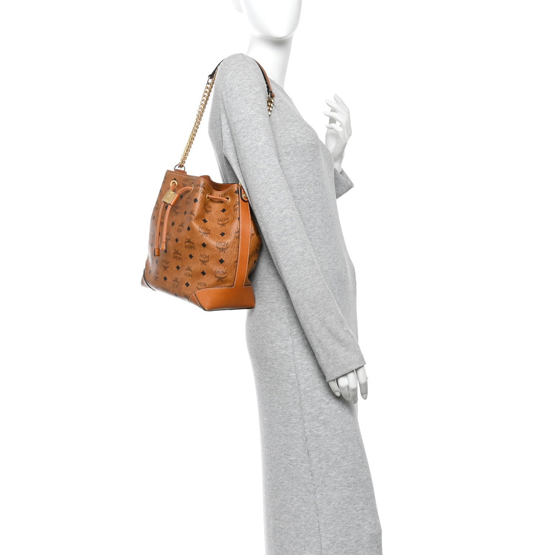 Visetos Small Soft Berlin Drawstring Bucket Bag Cognac