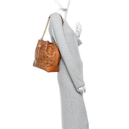 Visetos Small Soft Berlin Drawstring Bucket Bag Cognac