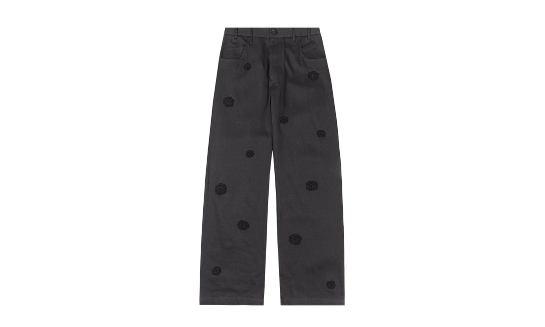 "Daisy" Long Work Pant Flowers Jeans "Black" 241 MPT086D HEMPBLK