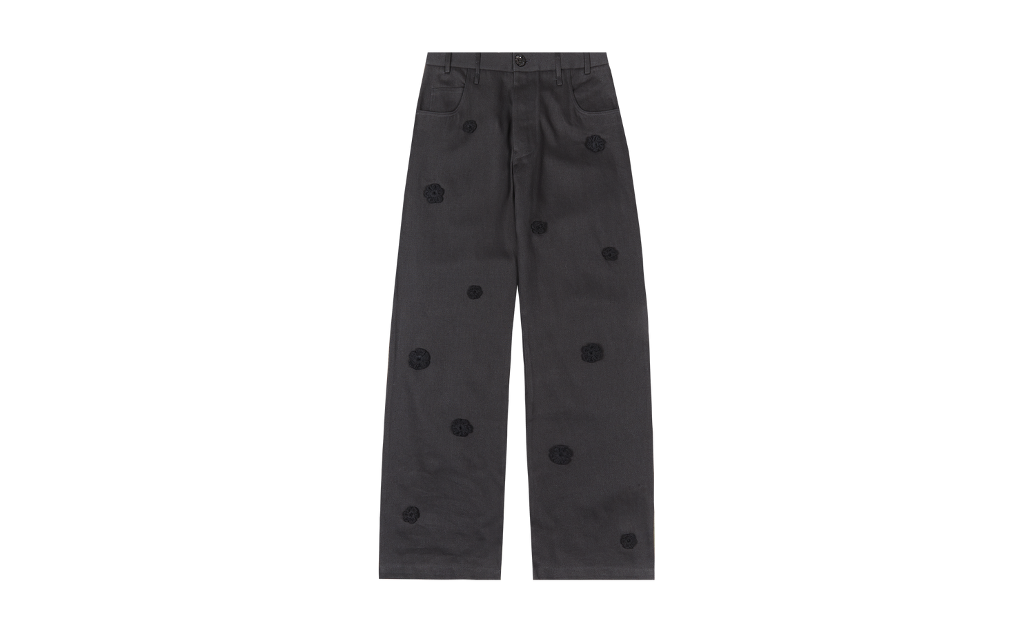 "Daisy" Long Work Pant Flowers Jeans "Black" 241 MPT086D HEMPBLK