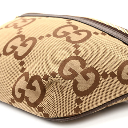 Monogram Jumbo GG Textured Dollar Calfskin Web Belt Bag Camel Ebony New Acero