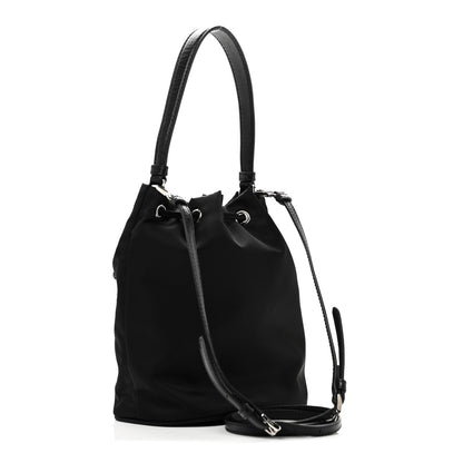 Tessuto Saffiano Ricamo Sequin Crystal Embellished Mini Re-Edition 1978 Bucket Bag Black