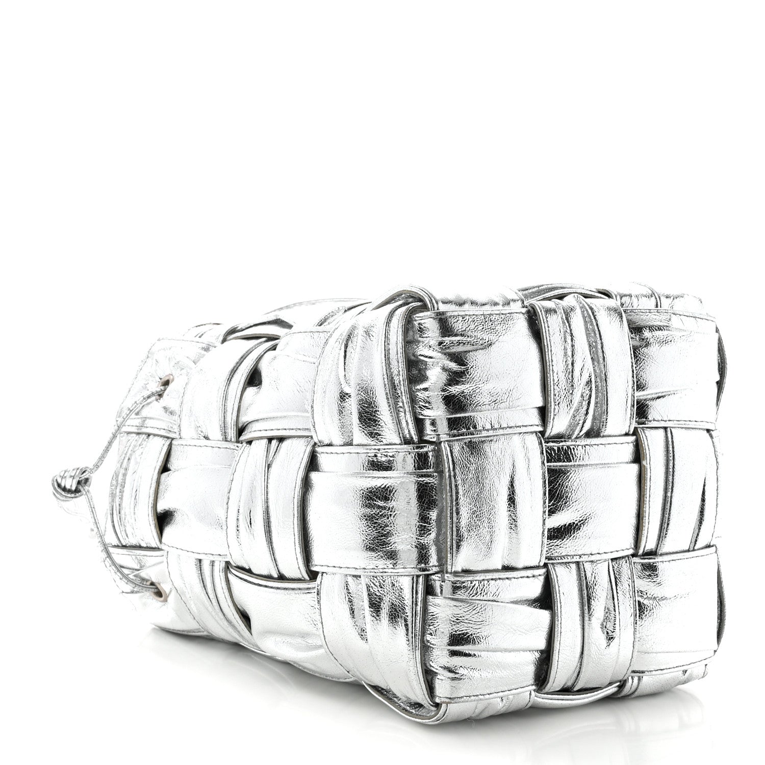 Metallic Calfskin Intrecciato Foulard Bucket Bag Silver